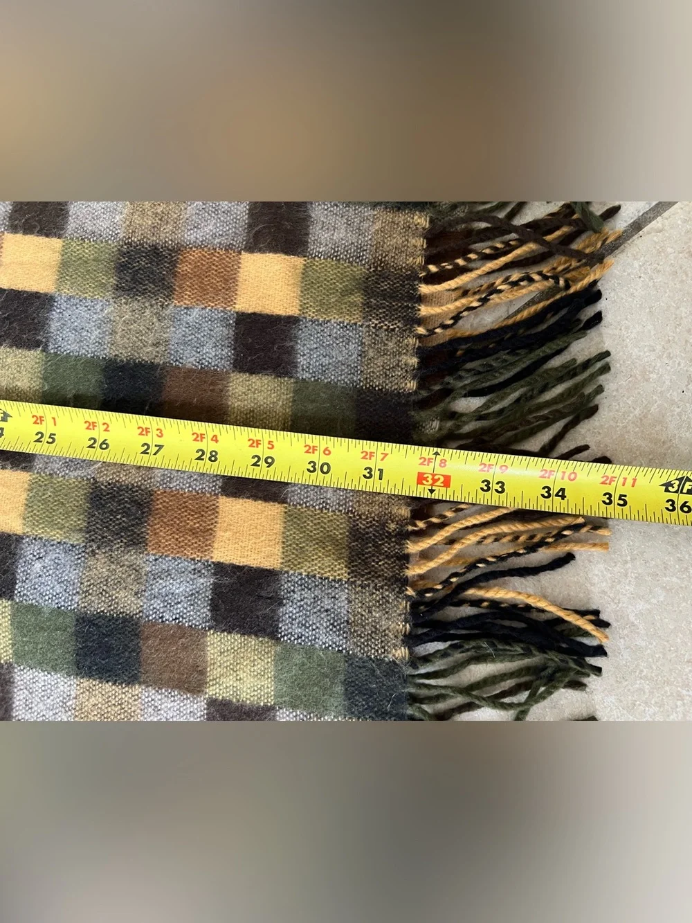 Men 100% CASHMERE SCARF Made in England Soft Wrap Plaid Black / Green/Brown